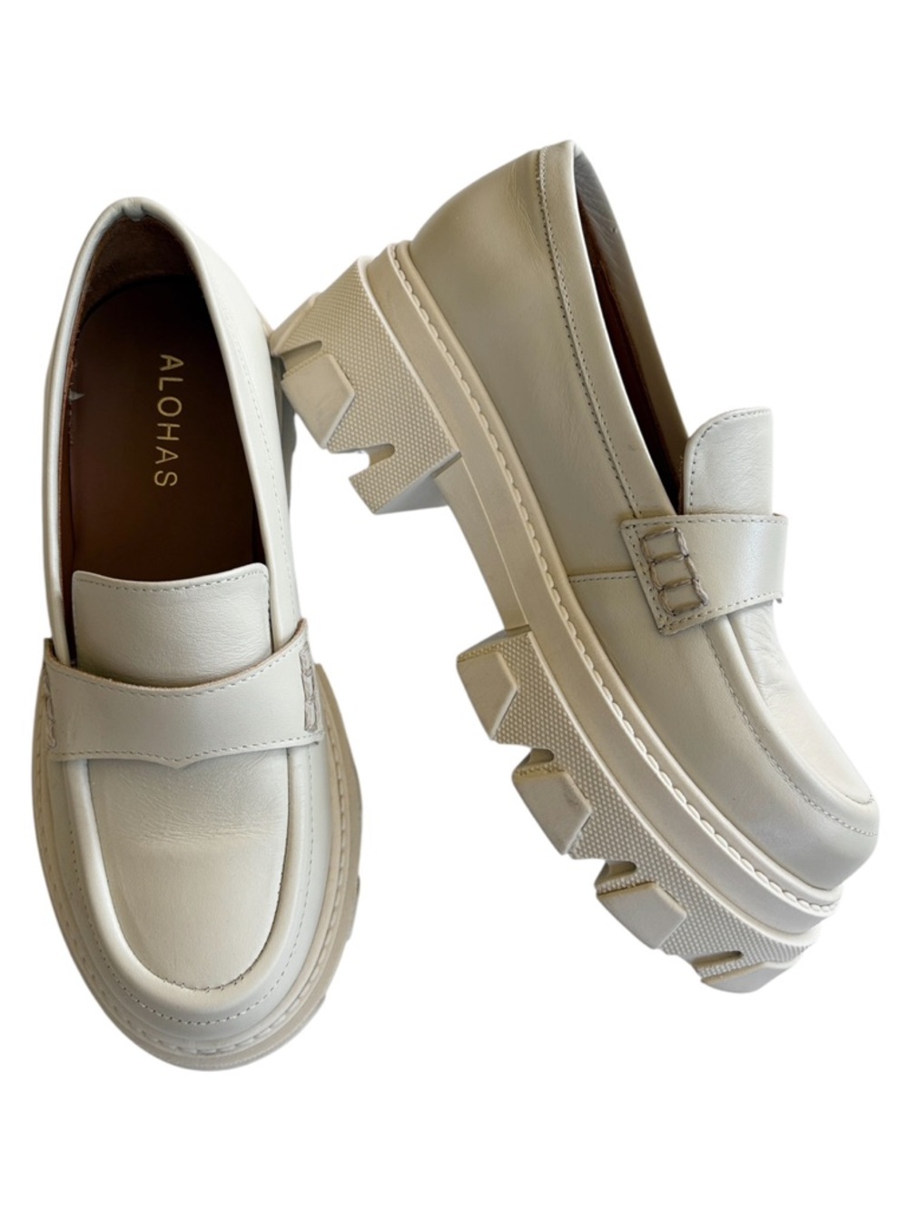 EUC ALOHAS Leather Trailblazer Platform Loafers Cream Size 6.5